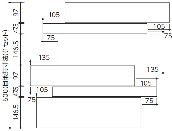 異形状平セット:組み合わせによるズラシ幅